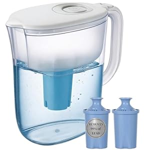 JOEY’Z 10-Cup Water Filter Pitcher & 2 Longlast Filters (Removes Lead – 6 Months Per Filter) & Electronic Filter Change Reminder – Compatible w/Brita Pitcher