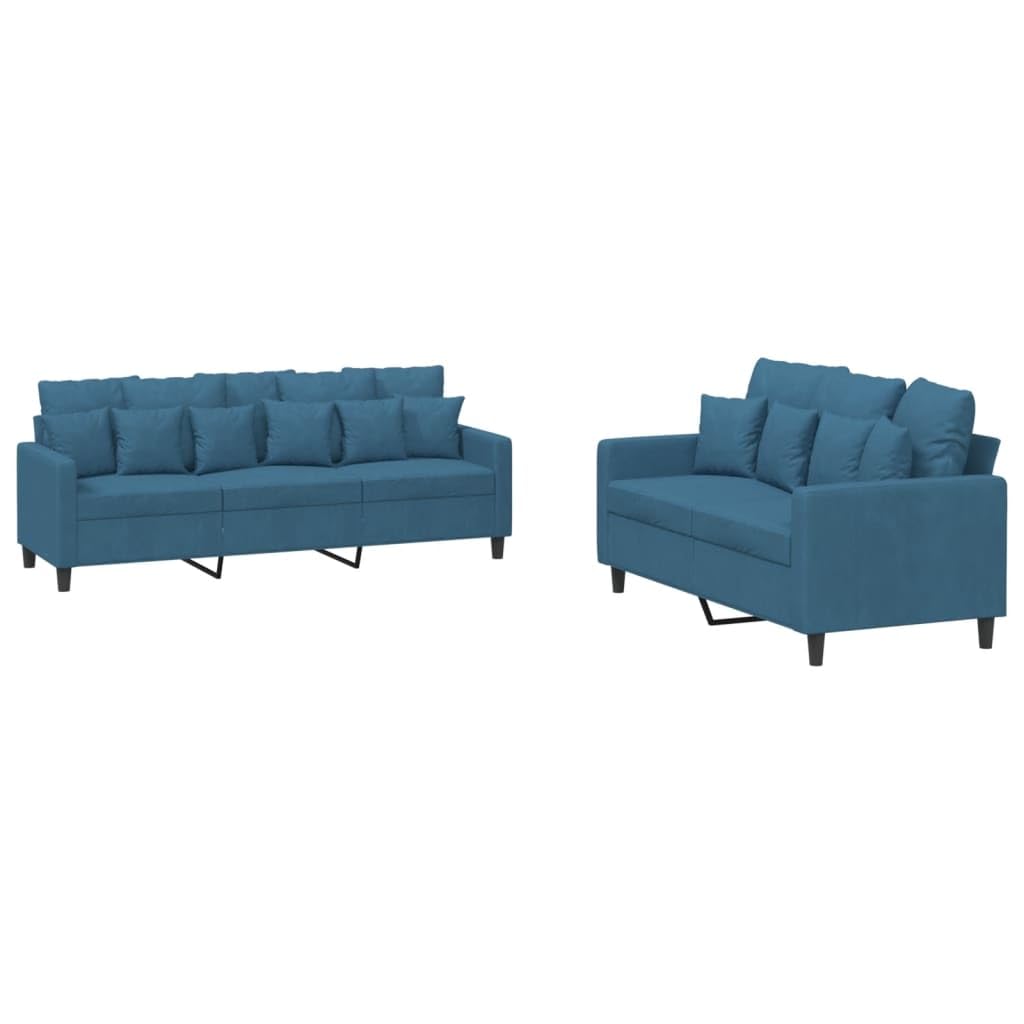 Set Canape 2 Pezzi Velluto Blu | Struttura contropiastra e metallo, seduta imbottita, 110 kg per sedile, confortevole per soggiorno