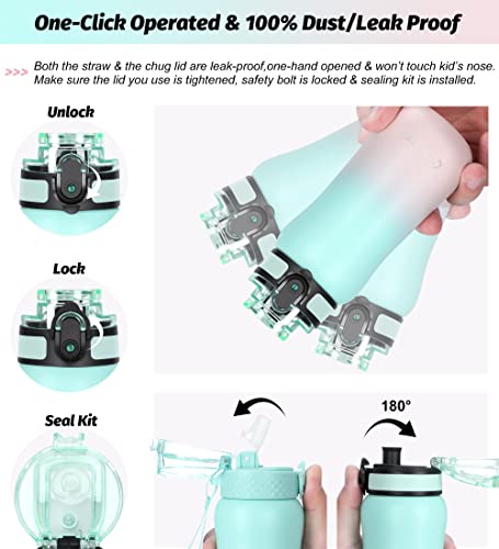 12 Oz Insulated Kids Water Bottle With Straw/Chug/2 One-Click-Open Lids 10 Stickers Fruit Strainer Stainless Steel Water Bottles Double Wall Vacuum Wide Mouth Bpa Free Sweat & Leak-Proof For School #TOP4