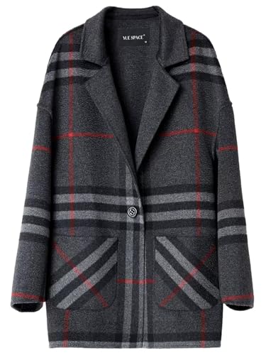 Parka en cachemire double face de luxe style plaid ample