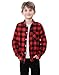 SANGTREE Boys and Mens Flannel Plaid Long Sleeve Shirt Casual Button Down Shirts, 1# Red Black, 5-6 Years