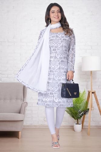 Image of Women's Printed Kurti with Georgette Dupatta, Full Inner Lining, Lightweight Ethnic Set