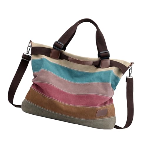 Sac à bandoulière toile femme grand cabas rayé pour le voyage et le travail