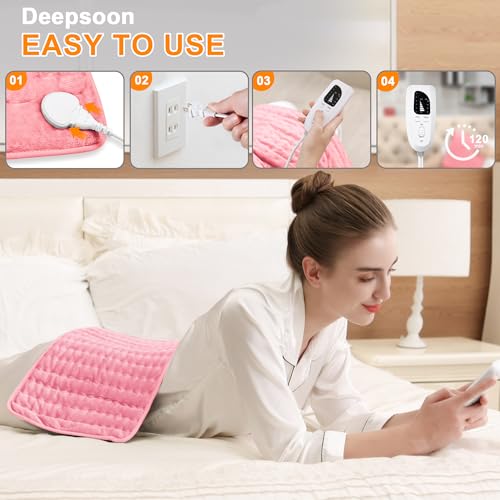 Image of Deepsoon Heating Pad,Electric Heating Pads for Back,Neck,Moist Heating Pad for Abdomen Shoulder Knee Legs,Dry /Moist Heat&Auto Shut Off,Mother's Day Birthday for Men and Women,BabyPink,24x12 Inch
