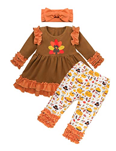 Toddler Thanksgiving Baby Girl Dress Turkey Tutu Dress + Printing Pants + Headband 3PC Outfits Set