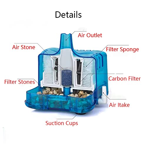 Image of Fish Tank Filter Aquarium Sponge Filter Quiet Small Filter for 1-20 Gallon Aquariums Detachable with Activated Carbon and Air Stone Blue (Air Pump and Air Hose not Included)
