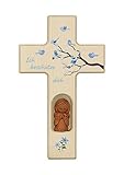 Neumeyer Kinderkreuz Holzkreuz, Tonengel, Holz, Ton, Natur, 20 x 12 x 2 cm
