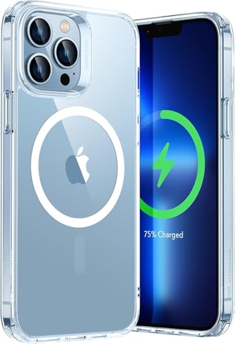 Magnetic Clear Case for iPhone 13 Pro Max Anti-Yellowing Transparent Slim Cover Shockproof Protective Phone Case with Raised Bezels Wireless Charging Compatible