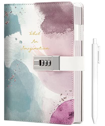 CAGIE Diary with Lock for Girls Age 8-12,Birthday Gifts for 9 10 11 12 Year Old Girls, Tie Dye Design 192 Pages Diary with Pen, 5.7 x 8.5 Inch Journal with Lock for Women Girl,Rainbow