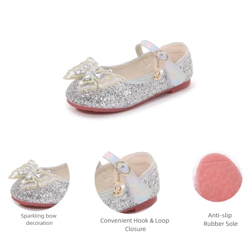 Girls' Princess Mary Jane Ballet Flats Glitter Front Bow Flower Wedding Party Dress Shoes for Toddler and Little Kids Sizes2
