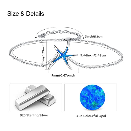 Image of Cuoka Starfish Bracelet 925 Sterling Silver with White Fire Opal Chain Bracelets Ocean Jewelry Birthday For Women