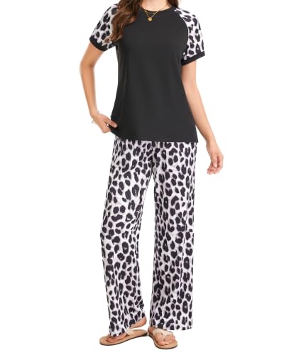 MFAVIP 2 Piece Sets for Women Summer Outfits Short Sleeve Wide Leg Pants Lounge Sets Casual Travel Vacation Outfits — view 4