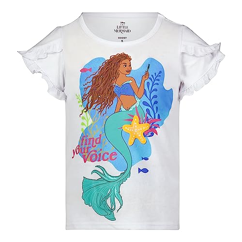 Image of Disney The Little Mermaid Princess Ariel Girls Two Piece Short Sleeve Tee and Short Matching Set Little Girls Purple /White