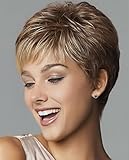 SEVENCOLORS Short Pixie Wigs for White Women Natural Layered Short Brown Wigs with Blonde Highlights Synthetic Short Hair Womens Wig