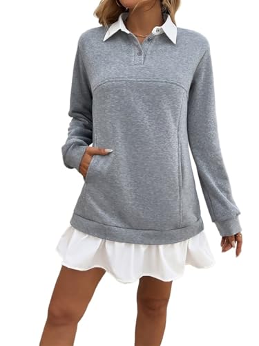 Robe décontractée à col épissé à capuche et poches pour un look féminin