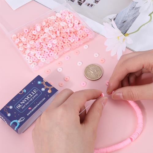 SUNNYCLUE 1 Box 1000PCS+ 6mm Pink Heishi Beads Polymer Clay Beads Small Mini Refill Round Flat Disc Vinyl Spacer Loose Beads Bulk for Jewellery Making DIY Bracelets Necklace Chocker Craft Supplies - Image 3