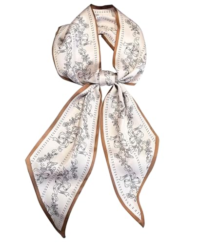 Fashion Scarf for Women - 58 Long Skinny Scarf Lightweight Luxurious Silk Feeling for Neck Hair Purse & Belt Accessory (Cocoa Floral Vine)