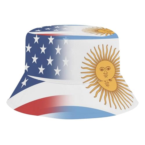 American and Argentina FlagChildren's Bucket Hat for Boys and Girls, Breathable Summer Beach Hat52cm