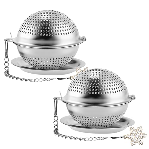 Numola 2Pcs Tea Ball Infuser - Locking Clasp Tea Strainer with Chain, Food Grade 304 Stainless Steel Loose Leaf Tea Steeper for Herbal/Green/Black Tea - Reusable Tea Infuser for Home, Office & Travel