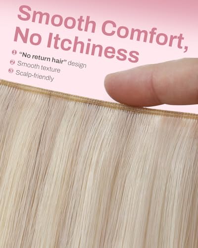 Image of Moresoo 150G Seamless Clip in Hair Extensions Ash Blonde to Bleach Blonde 24Inch 7Pcs PU Skin Genius Clip in Human Hair Extensions Natural Look Clips in Extensions for Women Party