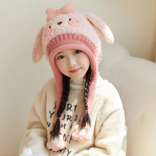 Knit Hats Winter Fleece Lining Skiing Winter Caps for Boys Girls Cute Animal Character with Warm Ear Flap4