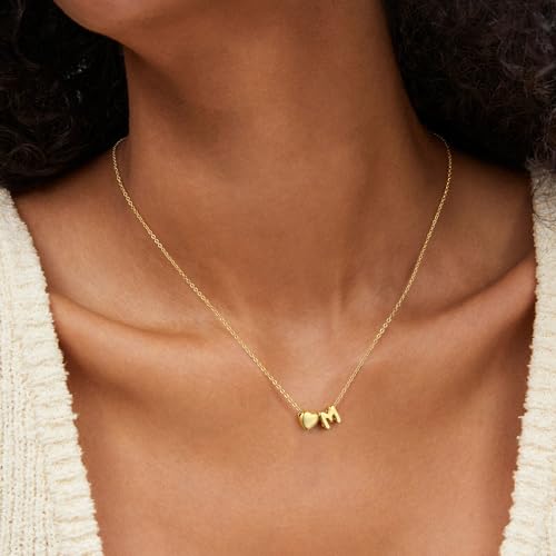 M MOOHAM Dainty Heart Initial Necklaces for Women Girls Gifts - 14K Gold Plated Tiny Heart Initial Necklace Jewelry Personalized Birthday Gifts for Women Teen Girls Trendy3