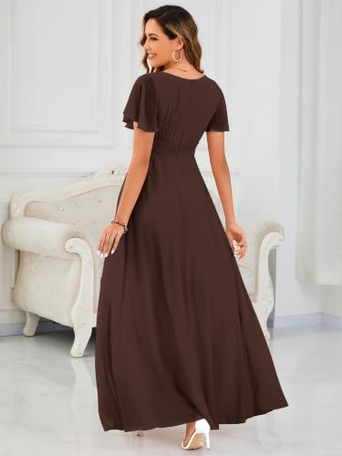 Image of Ever-Pretty Women's Spring Elegant Round Neck Short Sleeve Chiffon Empire Waist Floor Length Formal Dresses Bridesmaid Dress