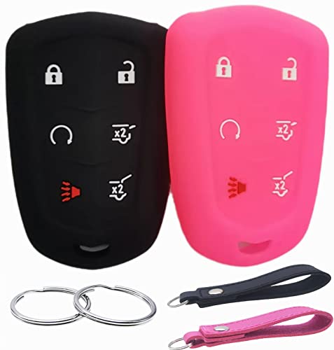 Coque de clé silicone 6 boutons Cadillac Escalade HYQ2AB noir rose souple