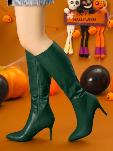 Allegra K Women's High Heels Pointed Toe Stiletto Heel Knee High Boots2