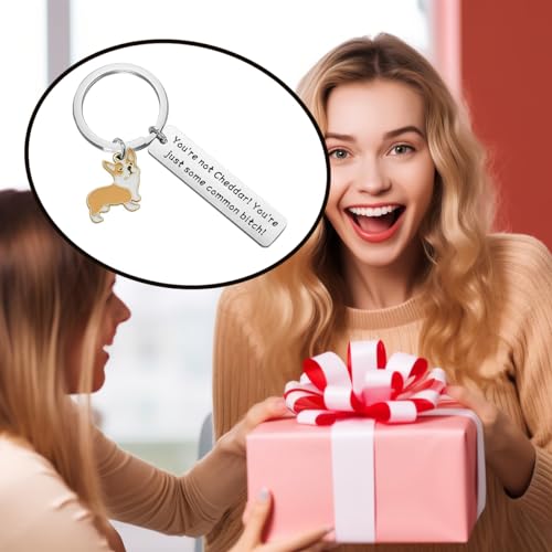 Image of POTIY Brooklyn Corgi Gift You're Not Cheddar Keychain Brooklyn Inspired Jewelry