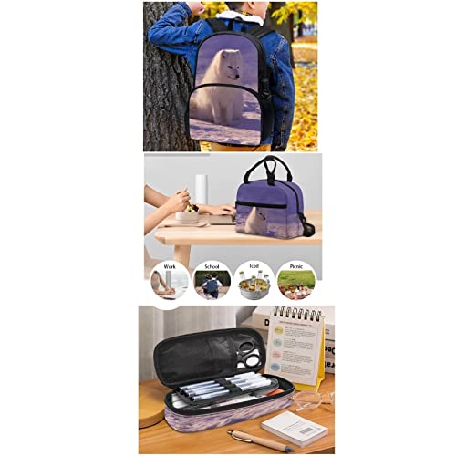 Zoo Animal Print Backpack Set Arctic Fox Schoolbag Lunch Box Pencil Pen Case 3 In 1 Combo Set4