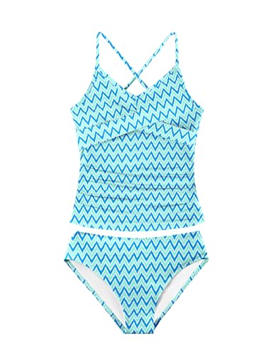 Image of Girls Swimsuit Tankini Criss Cross Ruched 2 Piece Bathing Suit Printed Girl Swimwear for Teens 9-16Y