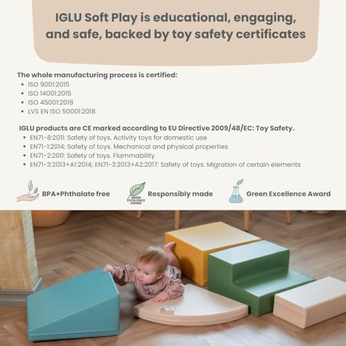 IGLU SOFT PLAY Corner Climber 5er Softbausteine Set für Kleinkinder & Babys – Kletterbausteine aus Schaumstoff – Krabbellandschaft & Motorikspielzeug für Zuhause (Pastel Sea)