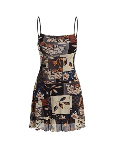 CIDER Women Western Mini Dress Floral Spaghetti Strap Cami Short Vintage Short Sundress Summer Boho Dresses