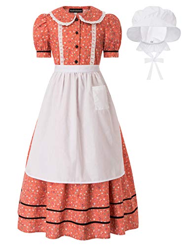 Pioneer Girls Kids Dress Costume Village Colonial Costume Color-2 7Years