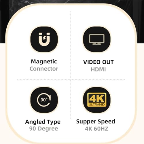 Image of Magnetic Type C to HDMI Converter, 90 Degree HDMI Female to USB C Male Adapter, FHD 4K@60Hz Video, Thunderbolt 3 /4 for MacBook iPad, iPhone 15, Samsng S25, S24, Laptop, Projector, Monitor