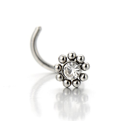 COOLSTEELANDBEYOND Stainless Steel Screw Nose Rings Studs with Cubic Zirconia Body Jewelry Piercing