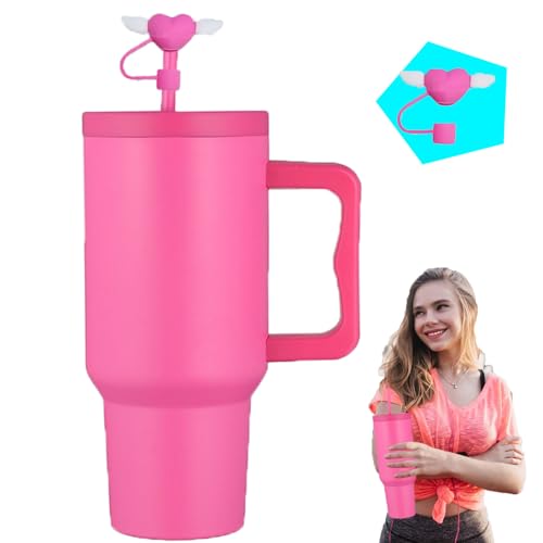 sanvpwsan 40 oz Tumbler with Straw and Lid, Built to Last Insulated Tumbler with Handle,Stainless Steel Tumbler, Water Cup with Straw Cover, Double Wall Vacuum Tumbler for Hot Cold Water (Pink)