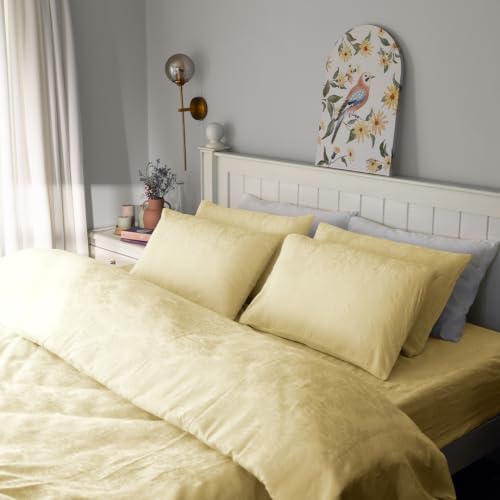 Image of Blue Dahlia 100% Cotton, King Size /Double, Bedsheet (108 inch x 108 inch) + 2 Pillow Covers, 300TC Premium Bedsheet, Symmetrical Jacquard Pattern - Ivory