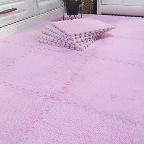 Jaderlu 15Pcs 11.8" Modular Interlocking 0.4" Thick Cushion Rv Carpet Fuzzy Soft Eva Foam Mats Fluffy Area Rugs Bedroom Protective Floor Tiles Exercise Children Room Play Ground Mats (Pink) #TOP5