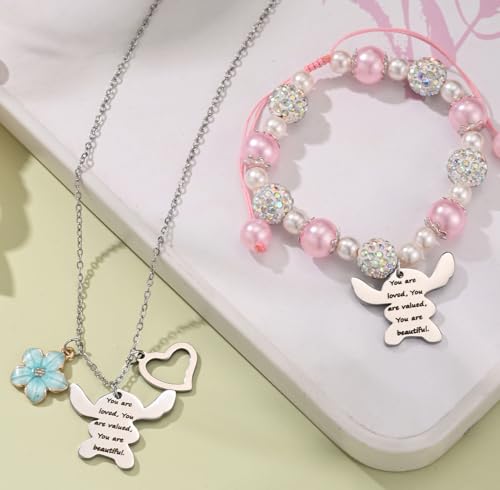 Image of Cute Bracelets Necklace Jewelry Set for 2 Pink Pearl Bracelets Beautiful Gift,Birthday Christmas for Women