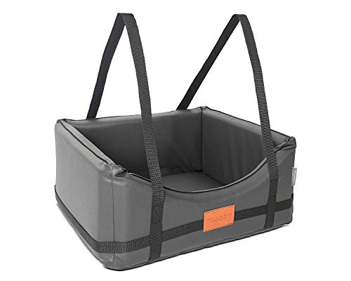 Mayaadi-Home Hundeautositz Kunstleder Hundesitz Hundebett Autokörbchen Autositz Hundesitz Hundedecke Hundekorb Transportbox Pako für Rückbank Vordersitz Dunkelgrau L (65 x 55 cm)