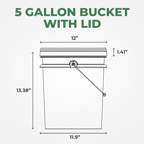 Image of 5-Gallon White Bucket Pail Container with Lid | Food Grade | Heavy-Duty 90MIL Extra Durable | Metal Handles with Plastic Grip for Easy Carrying | Multi-Use | Easy Stack and Store | BPA Free