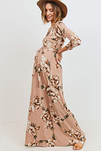 Women's Maternity Dress Maxi Long Length With Belt For Baby Shower, Photoshoot (Blush/Taupe, M) #TOP2