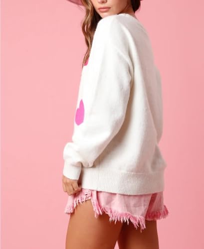 Cute Pink Heart Sweater for Women Knitted Love Sweaters Tops Holiday Outfits Crewneck Long Sleeve Pullover Shirts3