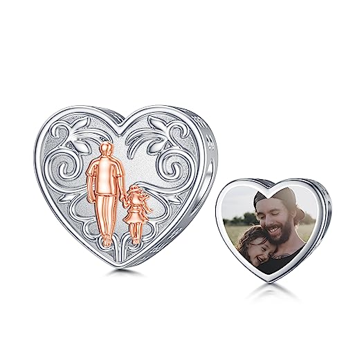 Image of PROESS Father Mother Daughter Charm fit Charms Bracelet Sterling Silver Charms for Bracelets Birthday Valentines Day Gifts for Daughter Mother Lover