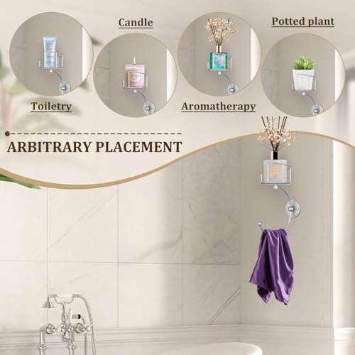 Modern Hand Towel Holder with Candle Holder for Wall, Metal Towel Hook for Bathroom Wall, Rustic Towel Ring, Sturdy Wall Mounted Hanger for Bathroom, Kitchen, Entryway (Silver)