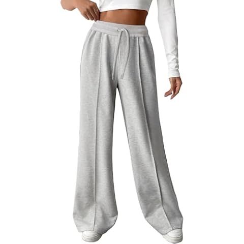 HeSaYep Women's Wide Leg Sweatpants Casual Drawstring High Waisted Sweatpants Baggy Pants Athletic Trousers Lounge Pants, Grey L Cover