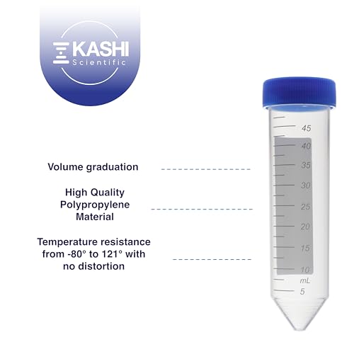 Image of Kashi Scientific 50mL Screw-Cap Conical Centrifuge Tubes, Sterile Transparent Test Tubes with Printed Graduation and Write-on Spot [50mL, 500]