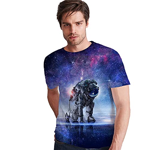 Astronaut 3D Graphic Men's T Shirt, Creative Print Crewneck Shirts Short Sleeve Cool Designs Tees #TOP1